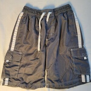 Kanu Surf Mens Grey White Striped Cargo Board Shorts Swim Trunks Medium